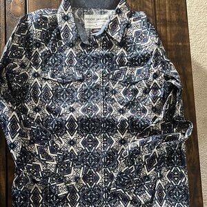 Cody James Blue and White Patterned Shirt pearl snap